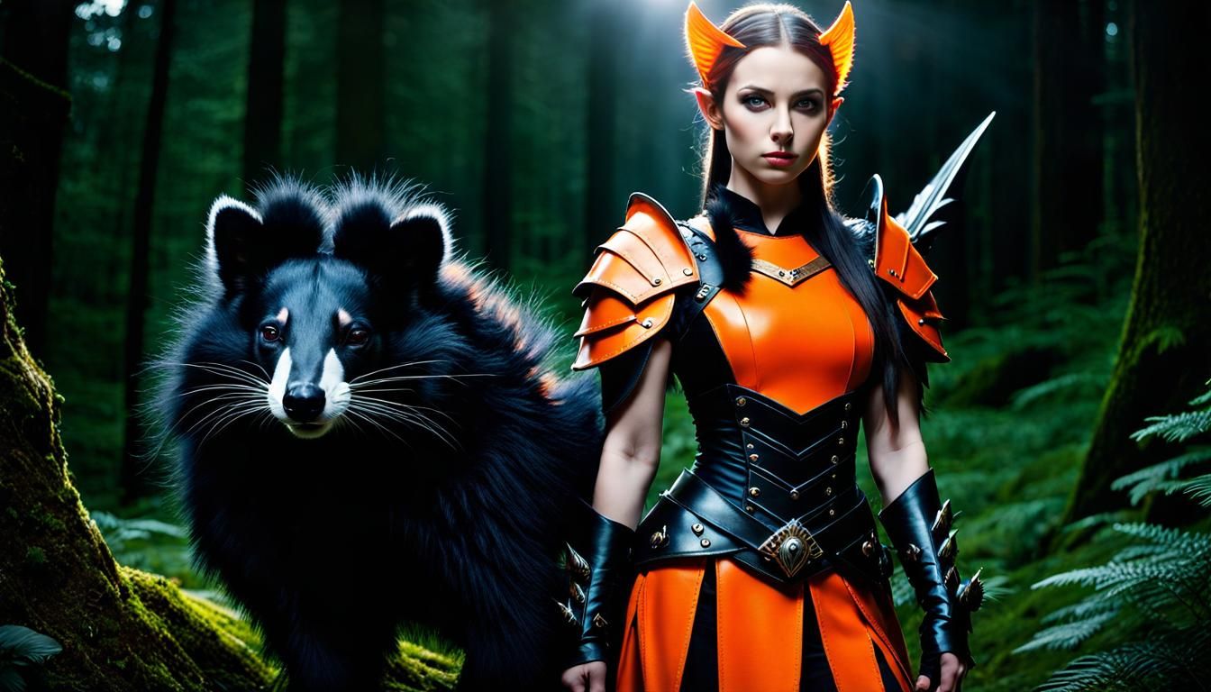 Laerlia And Her Dire Skunk Bear