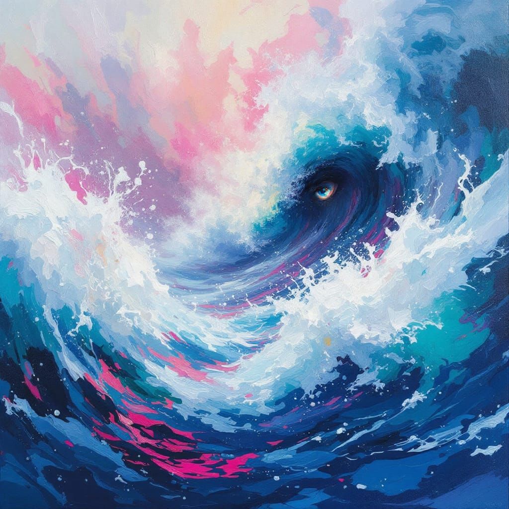 Ocean Storm as Impasto Painting in Pastel Tones