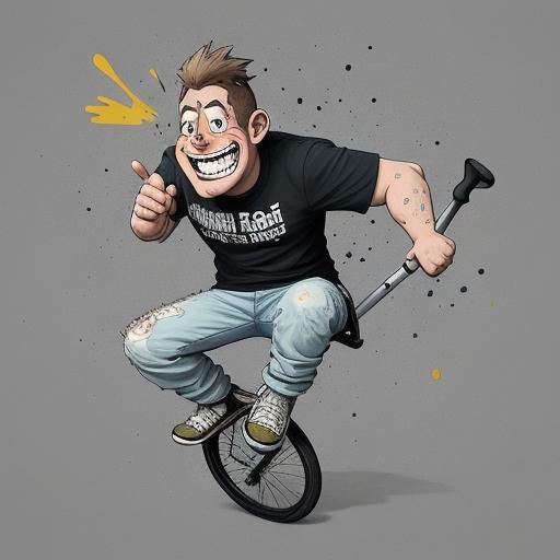 Cartoon Drywaller Balances on Drywall Unicycle