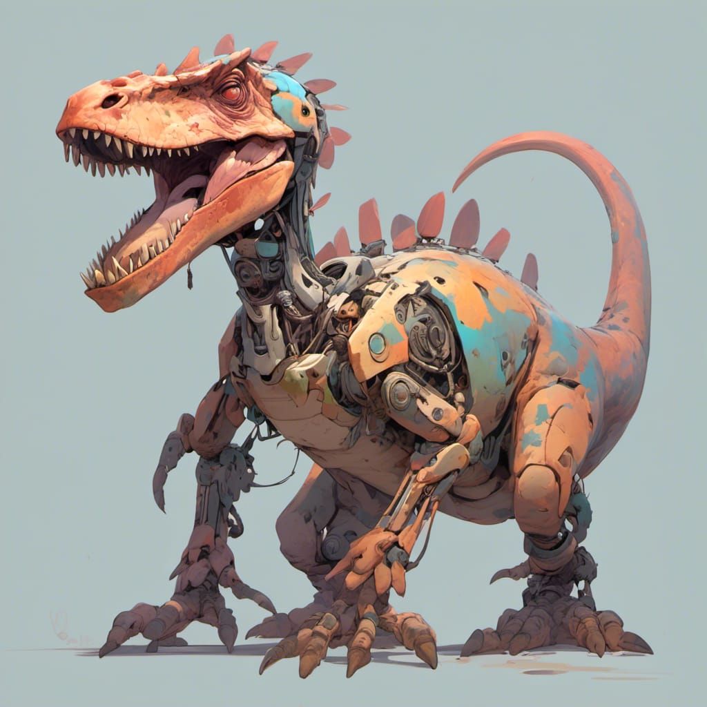 Cyborg Dinosaur in Vector Art Style