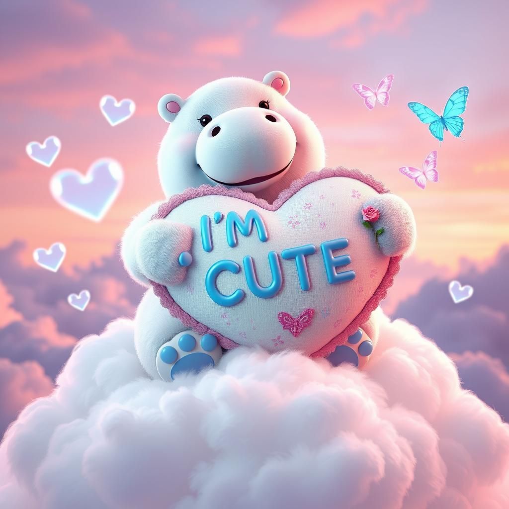 Fluffy Hippo Bear on Cloud in 3D Anime Art