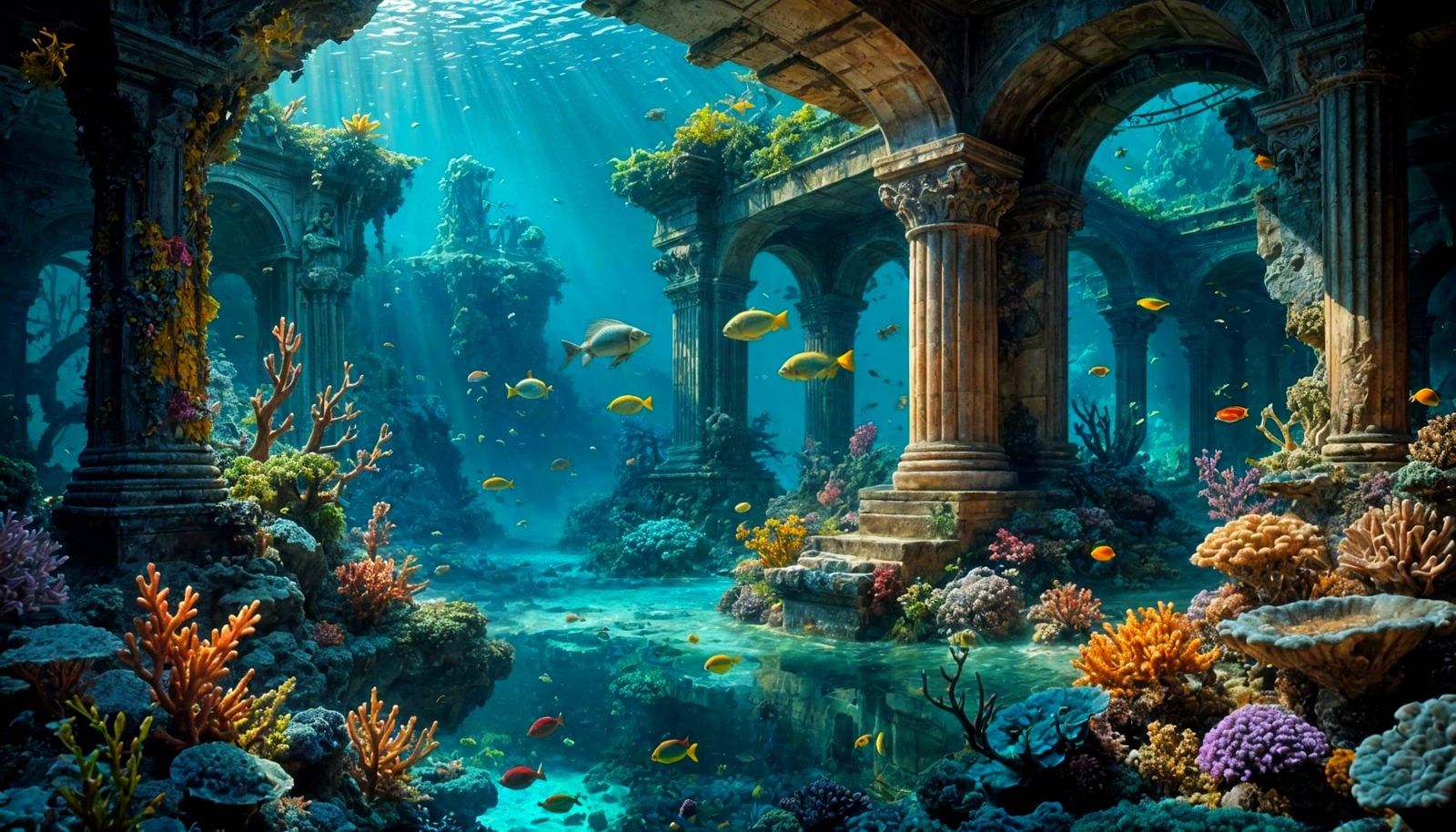 Sea Turtle in Underwater Reef, Sfumato Style