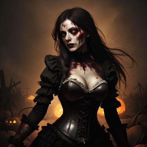 Zombie in Haunted Pumpkin Patch, Horror Art