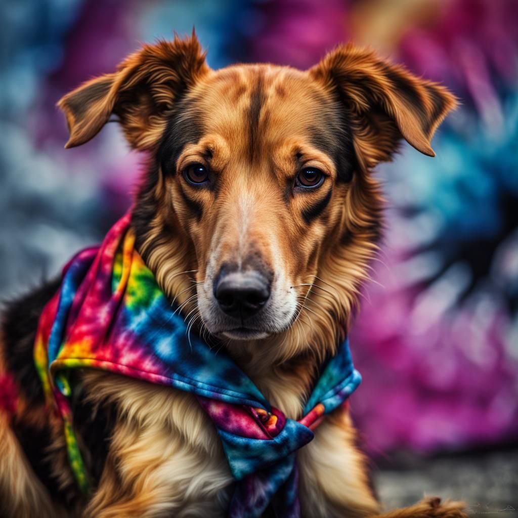 Hyperrealistic Tie Dye Dog Portrait