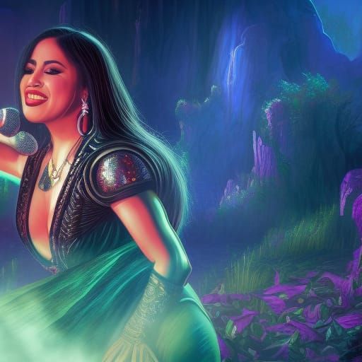 Selena Quintanilla: Detailed Matte Painting in Deep Color