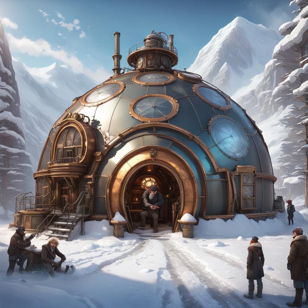 Steampunk Eskimos Build an Igloo, Hyperdetailed Portrait