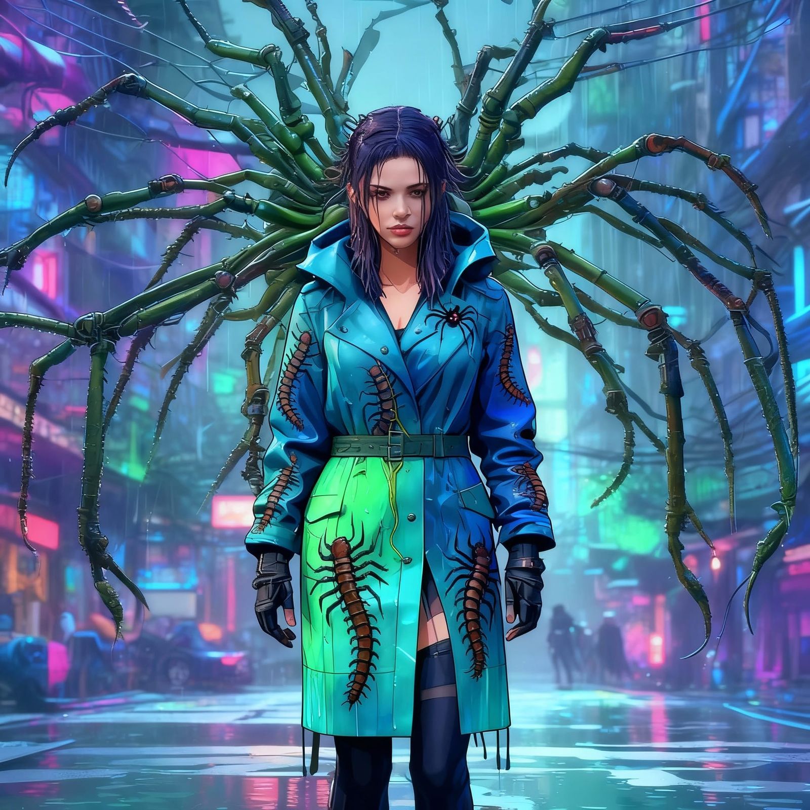 Cyberpunk Girl in Rain-Soaked Tokyo