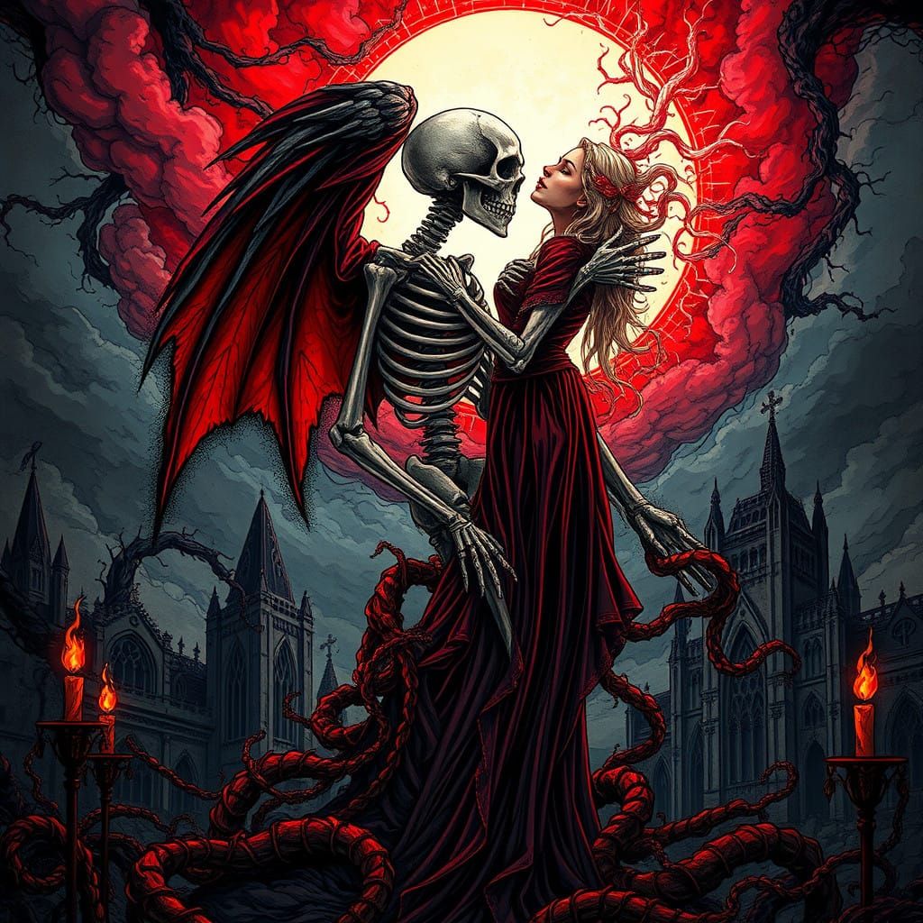Death and Love Embrace in Dark Gothic Splendor