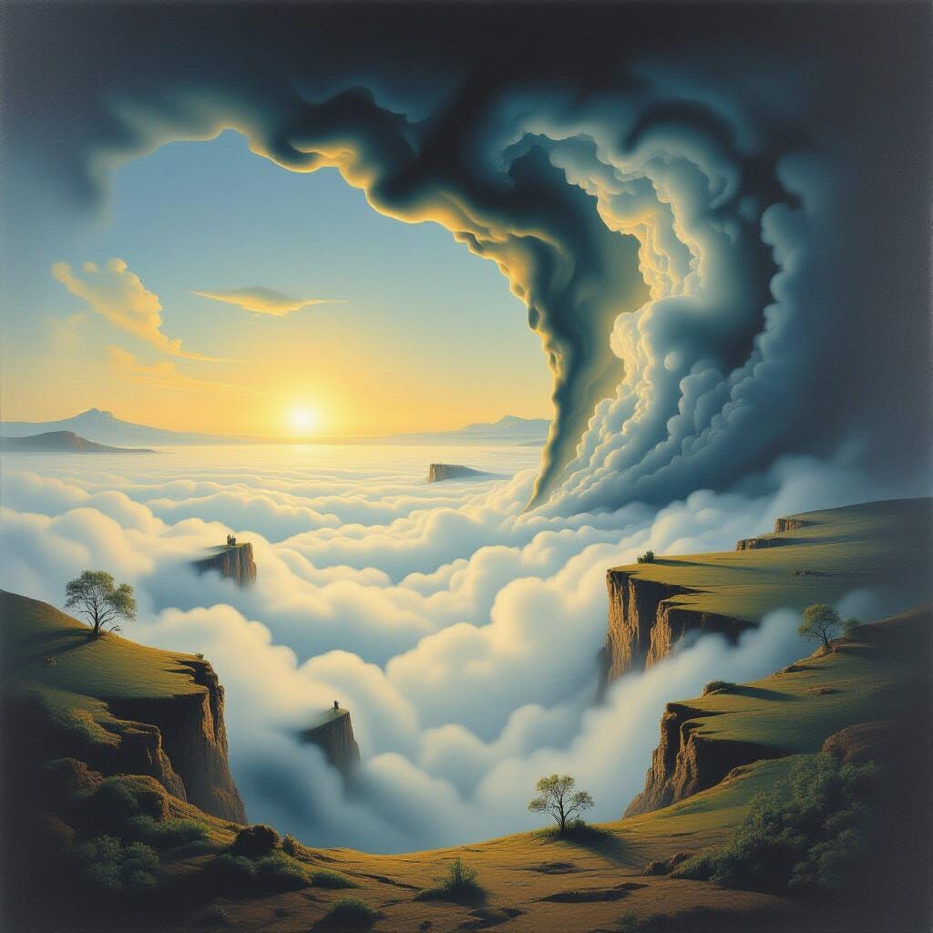 Surreal Foggy Landscape Painting in Salvador Dali Style
