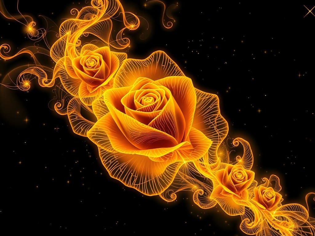 Surreal Cosmic Rose Blooms in a Black Velvet Cosmos with Tin...