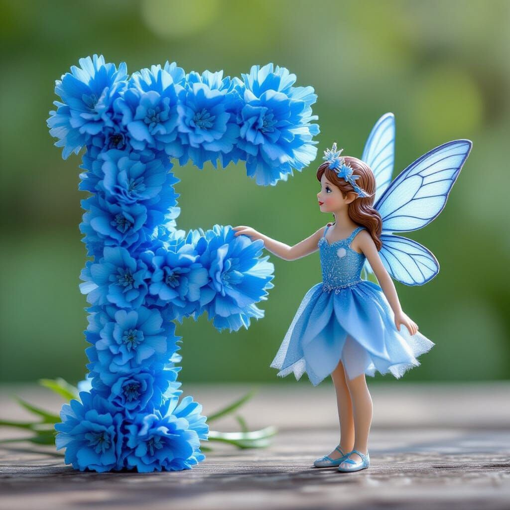 Blue Fairy Beside Carnation Letter F