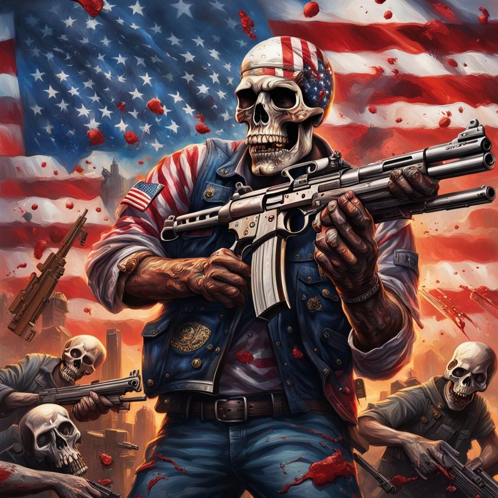 Hyperrealistic American Flag Skulls and Zombies