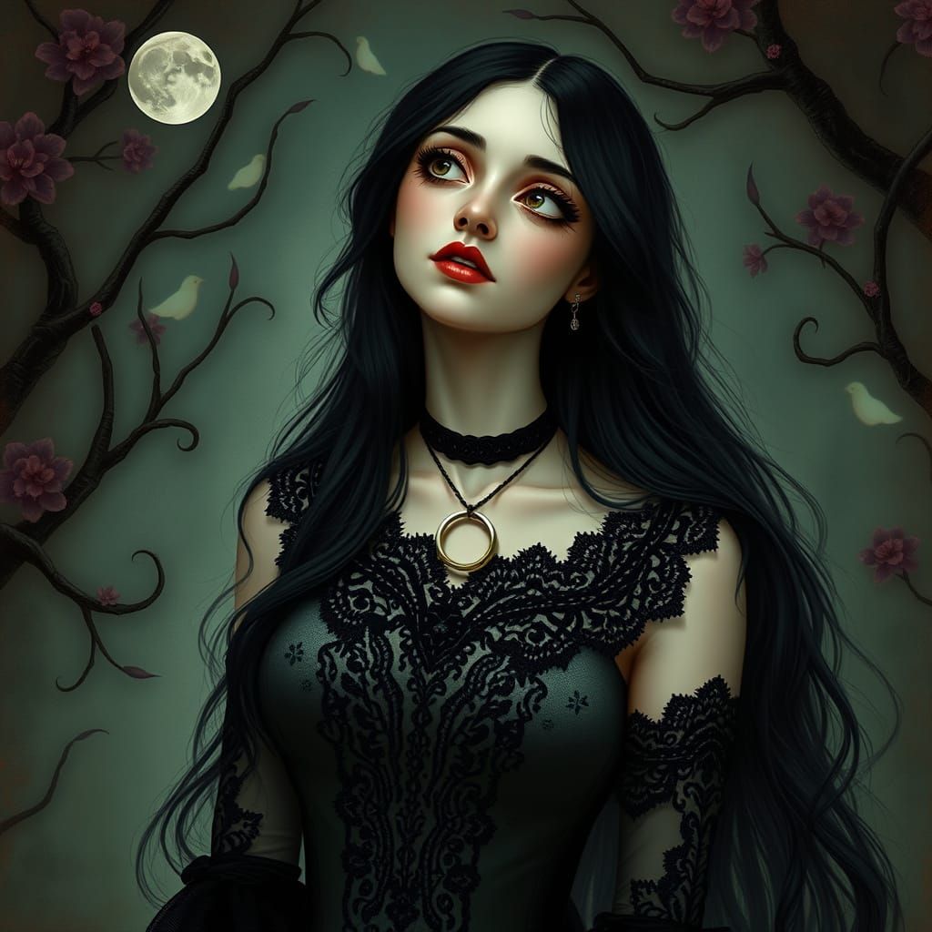 Ethereal Gothic Princess in Mystical Dreamlike Atmosphere