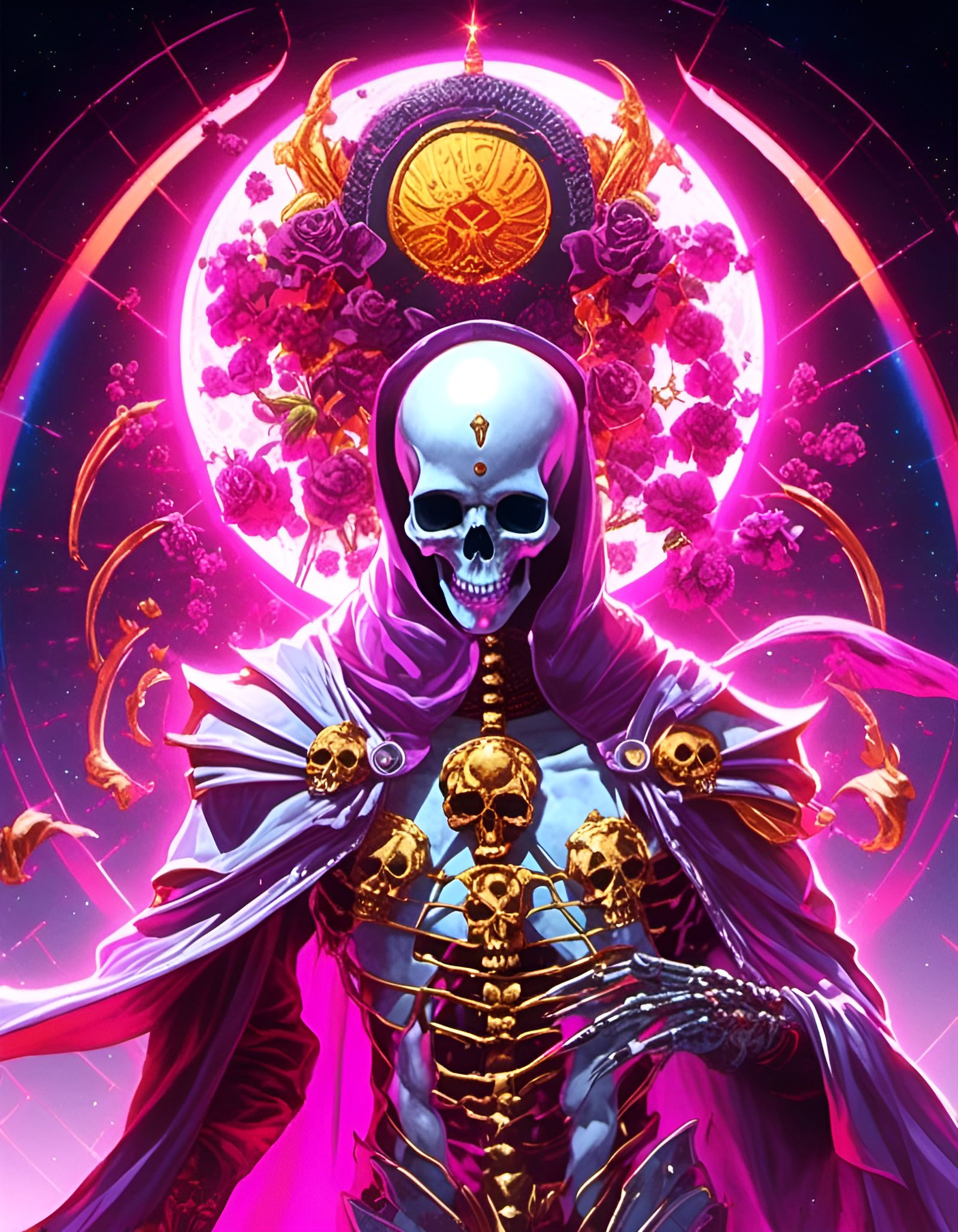 Smiling Necromancer in Deep Space: Colorful VRay Render