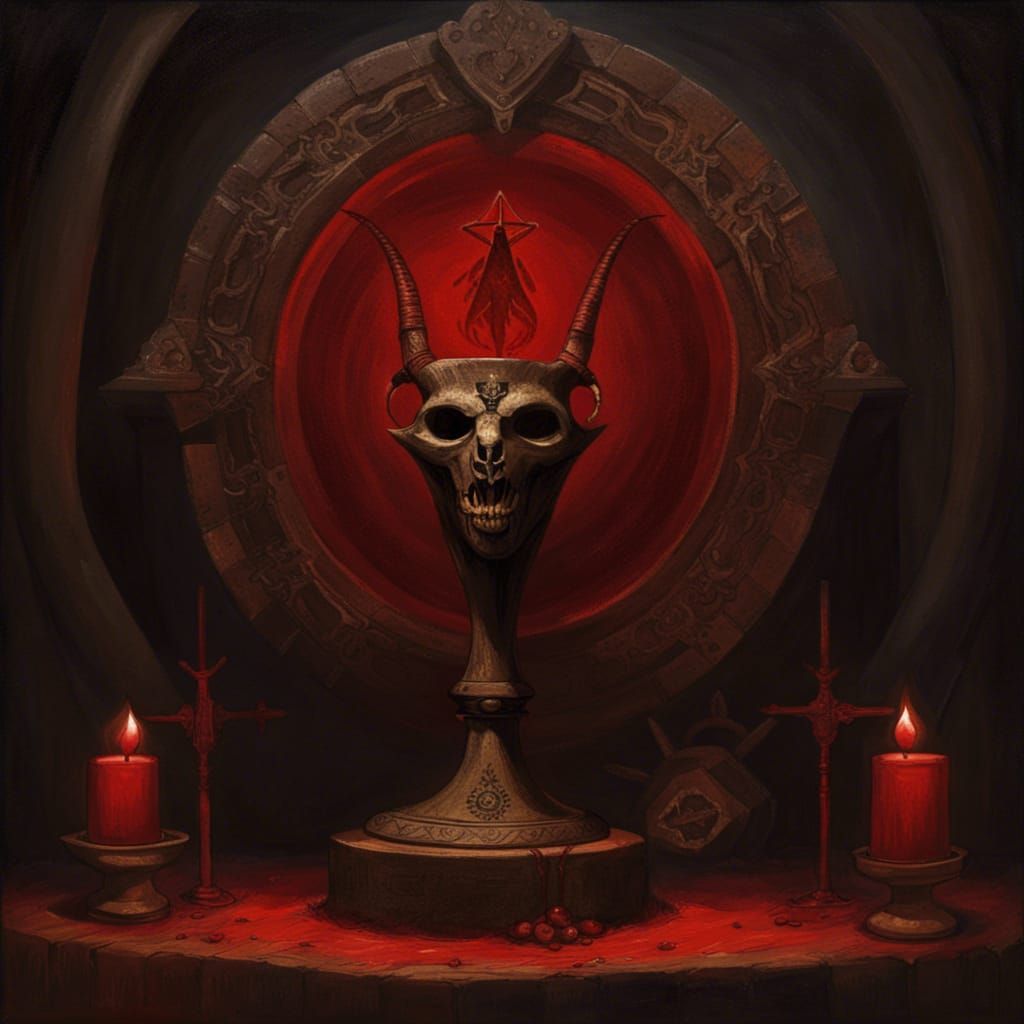Sinister Altar with Chalice and Occult Symbols