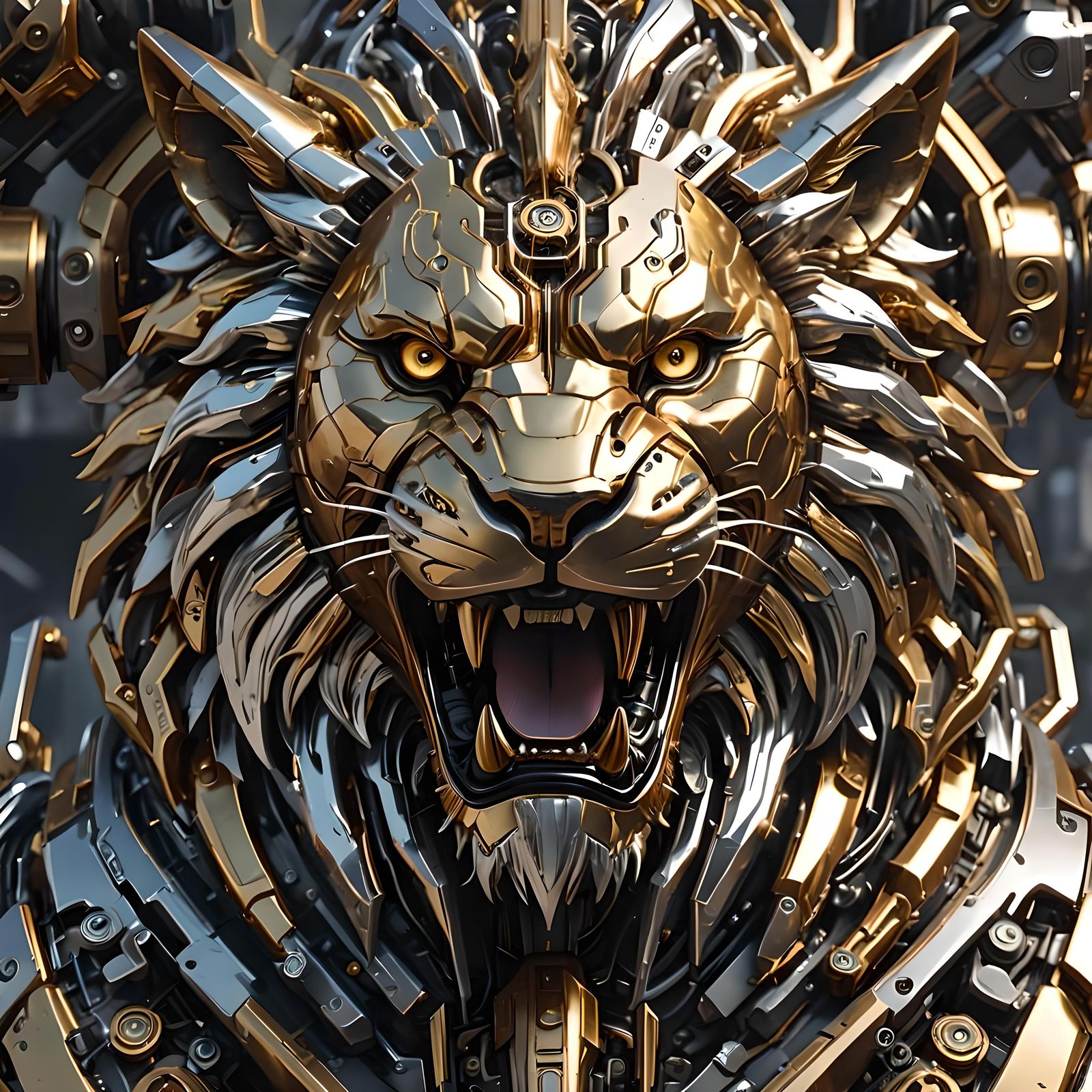 Cybernetic Lion Roar: Futuristic Sci-Fi Rendering