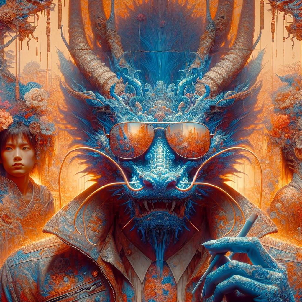 Chinapunk Blue Dragon with Sunglasses in 32K