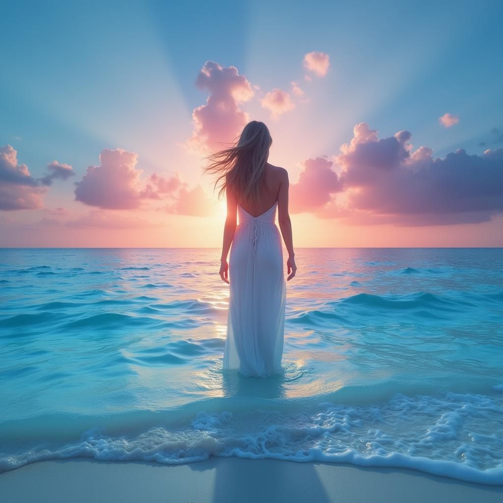 Turquoise Beach Sunset in Atmospheric Digital Art Style