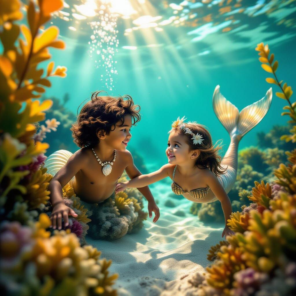 Mermaid Siblings Swim in Ocean: Professional Photography