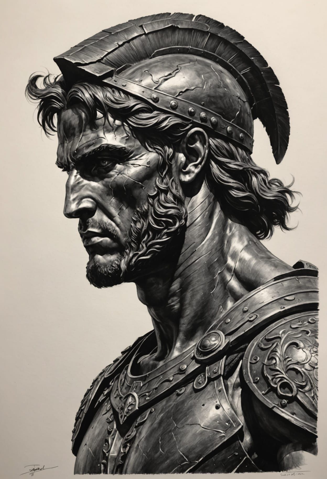 Hyperdetailed Charcoal Drawing of Achilles