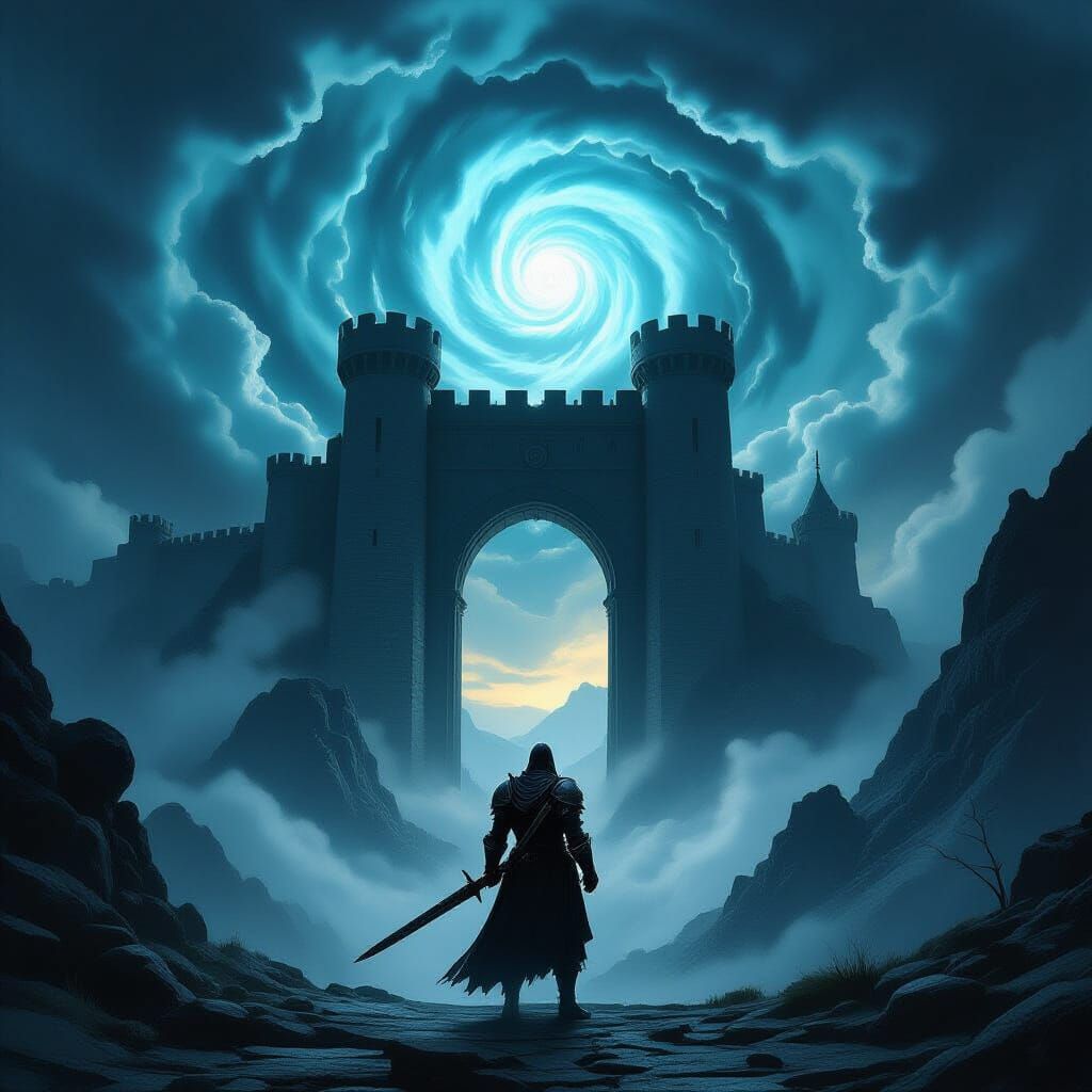 Dark Fantasy Knight at Castle Gate