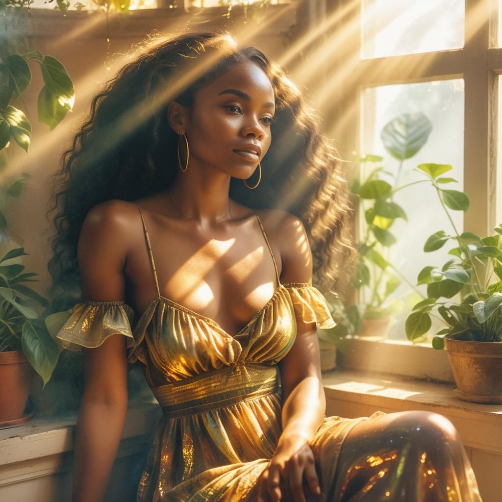 Woman in Sundress Bathed in Golden Light