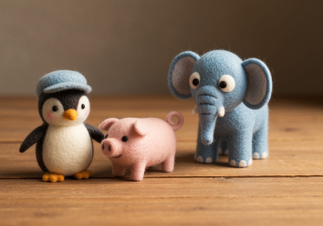 Charming Woolen Felt Animal Creations Display