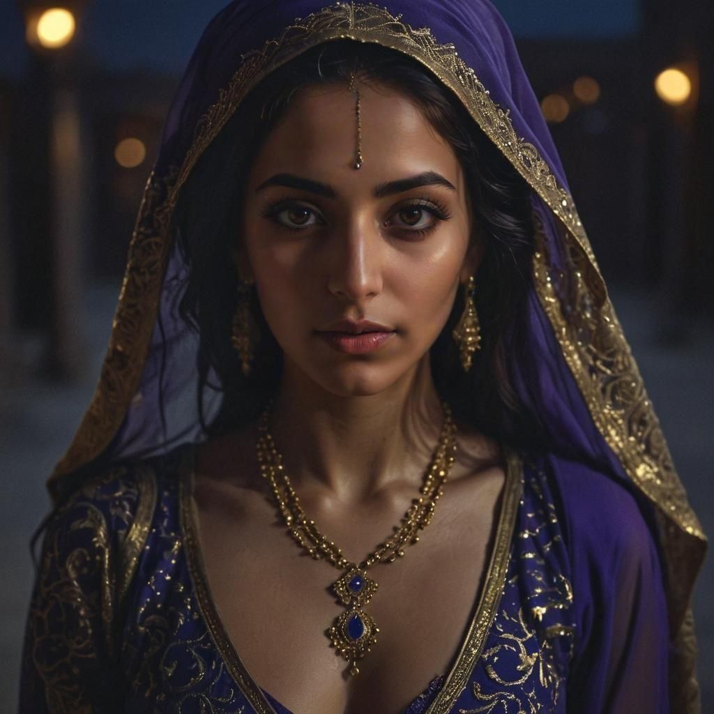 Arabian Woman in the Night: Hyperrealistic Portrait