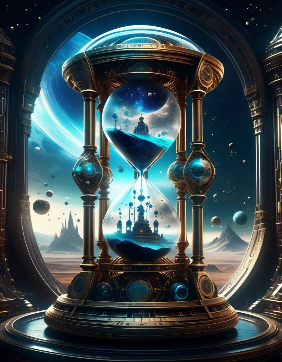 Cosmic Cyborg Hourglass: Digital Matte Painting