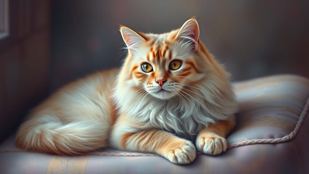 Colorful Fur Cat Portrait, Ethereal Fantasy Art