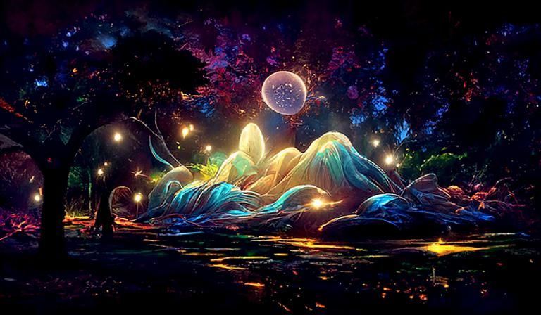 Glowing Magical Tree in Ethereal Landscape