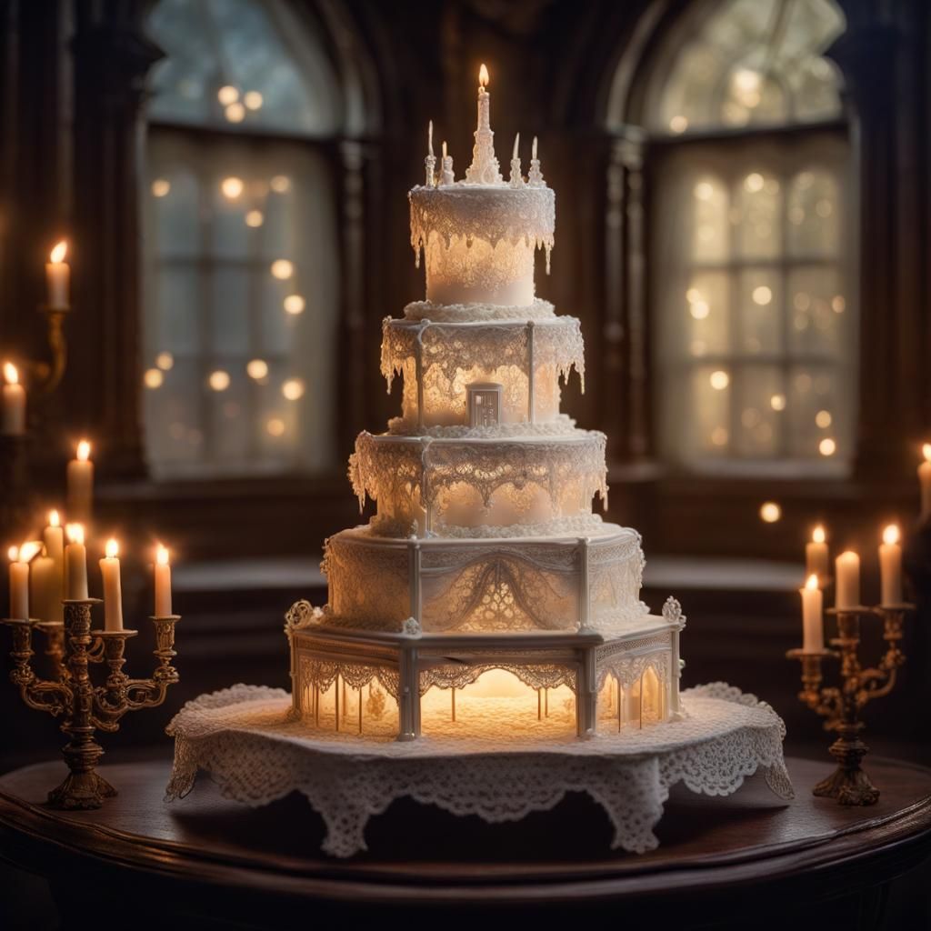 Lace Victorian Cake Diorama in Photorealistic Style