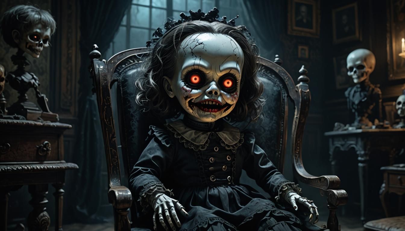 Nightmarish Doll in Victorian Room, Gothicpunk Style