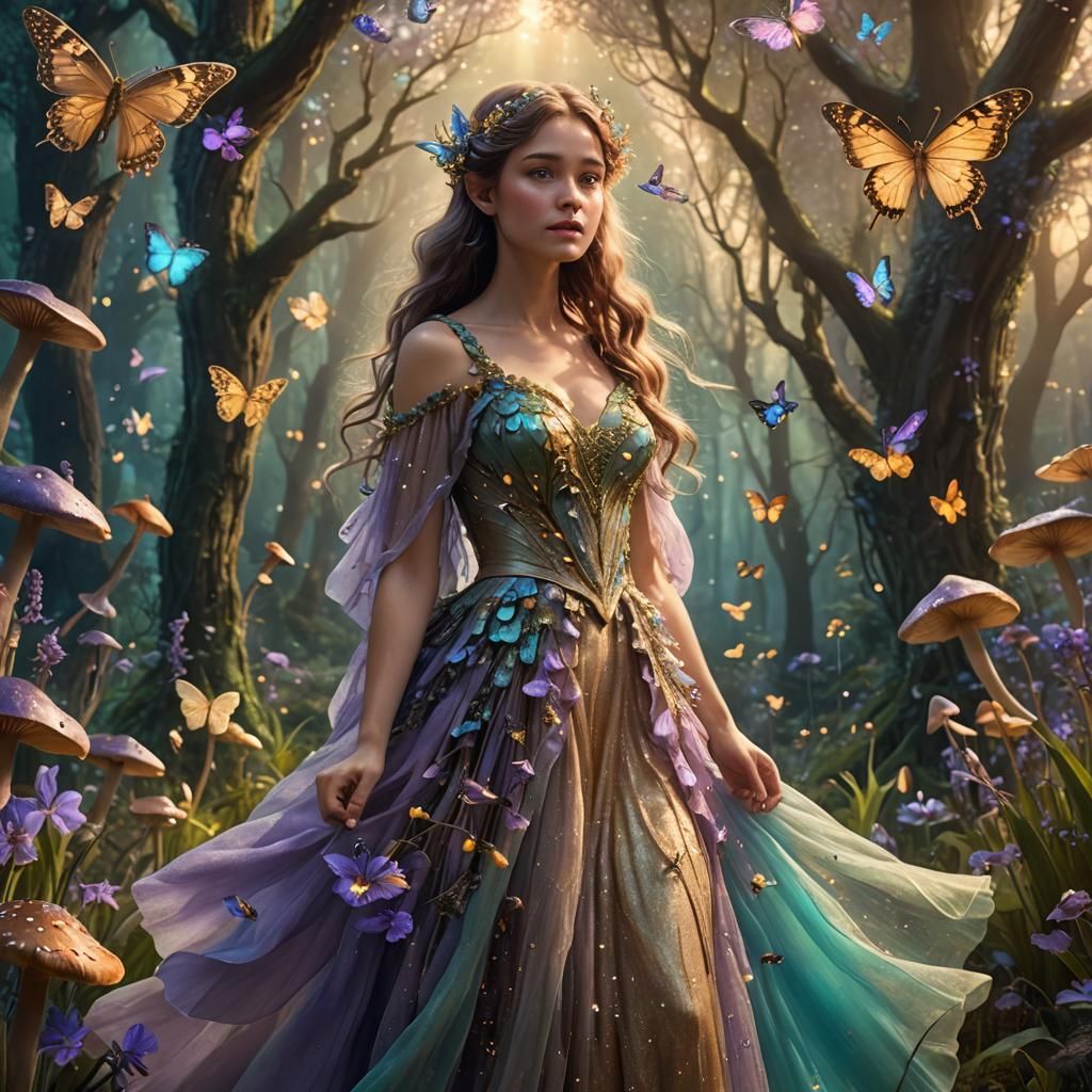 Fairy in Magical Forest: Art Nouveau Matte Painting