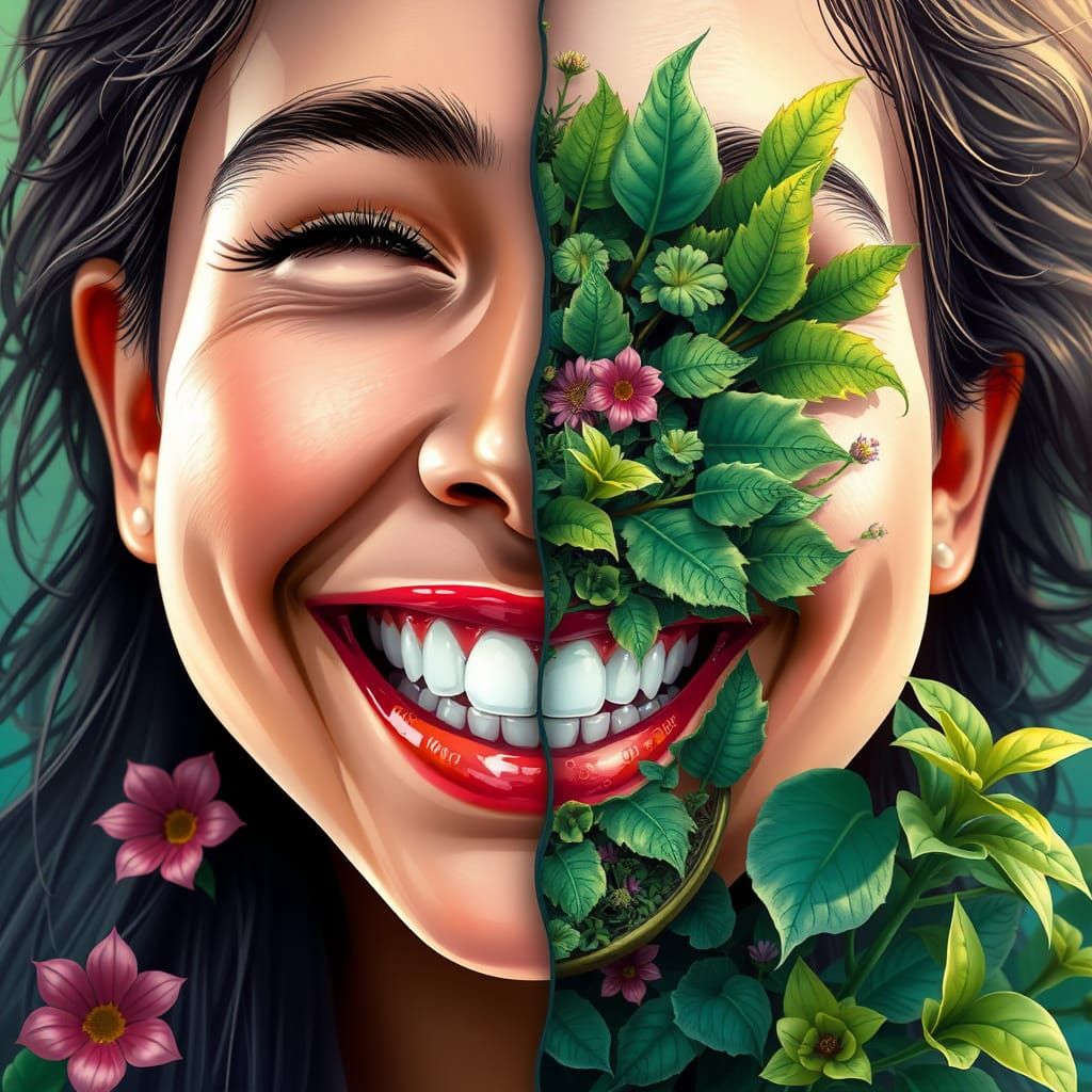 Hyperrealistic Smile in Harmony with Nature