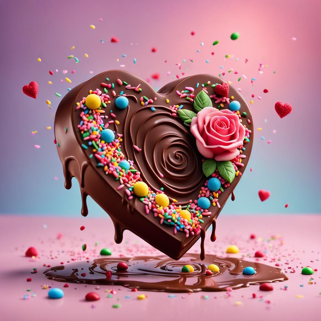 Heart Chocolate with Roses in Splash Art Style