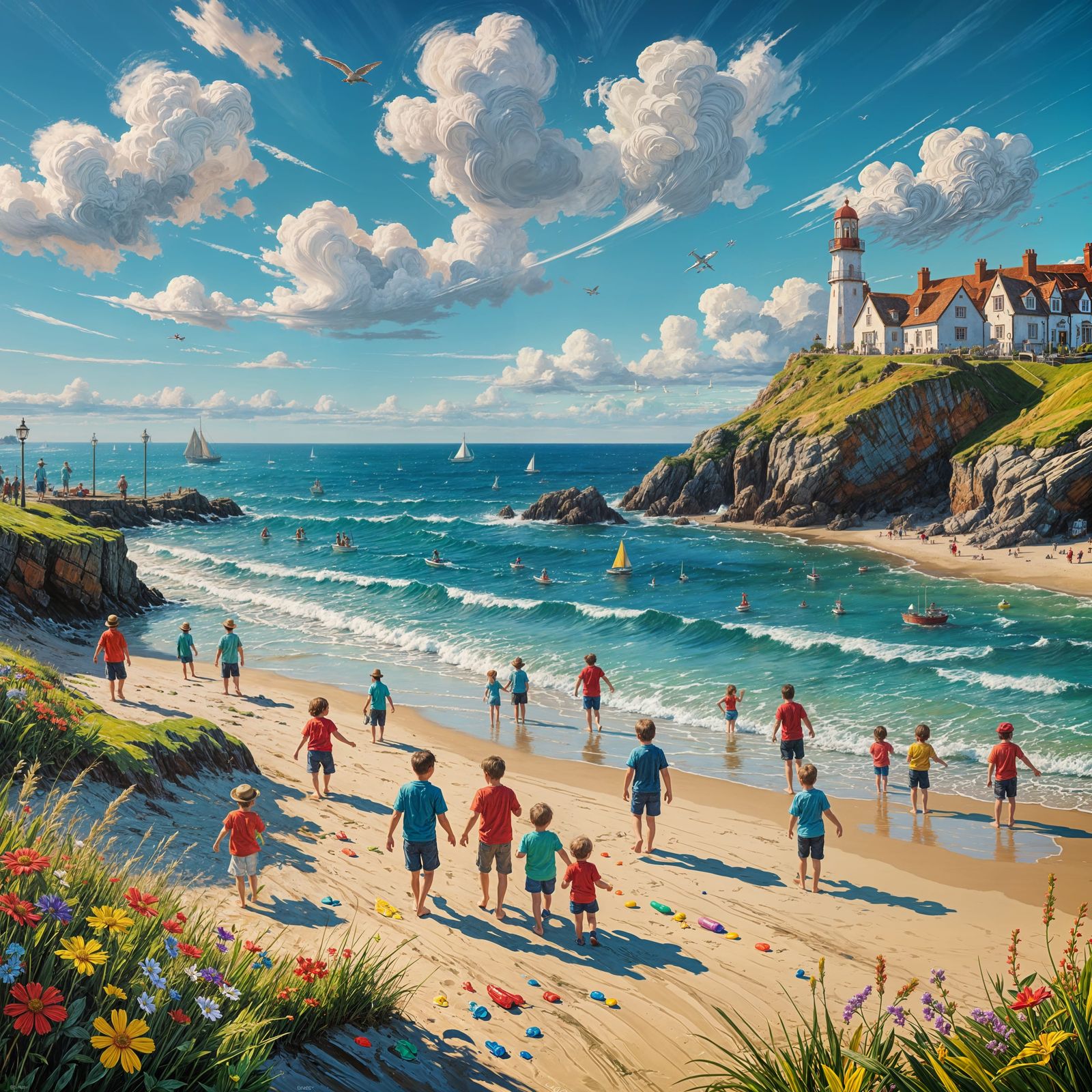British Seaside Holiday in Impasto Oil Painting