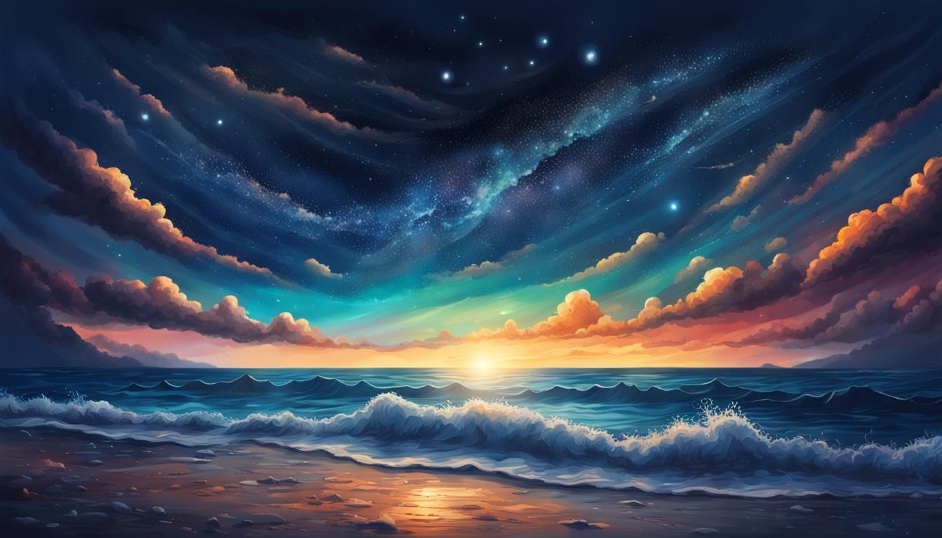 Hyperrealistic Night Ocean Under Starry Sky