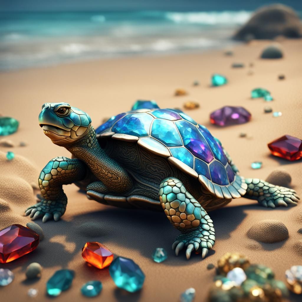 Jeweled Turtle on the Beach: Fantasy Concept Art