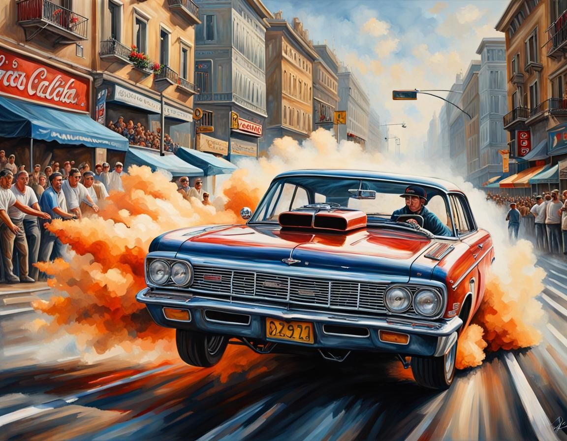 Dynamic Car Drag Race, Watercolor Art Style