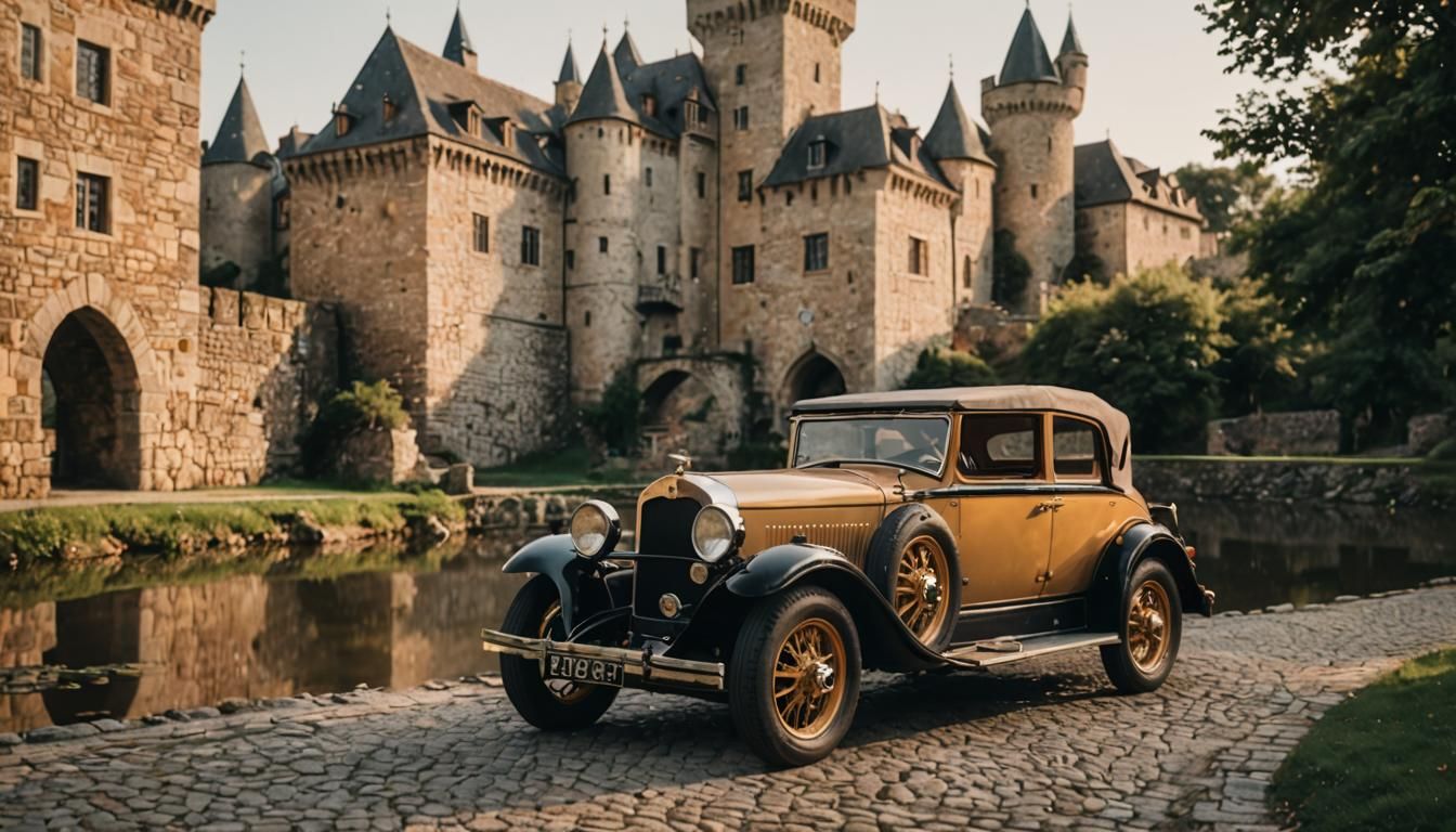 Antique Car at Medieval Castle in Automotive Photography