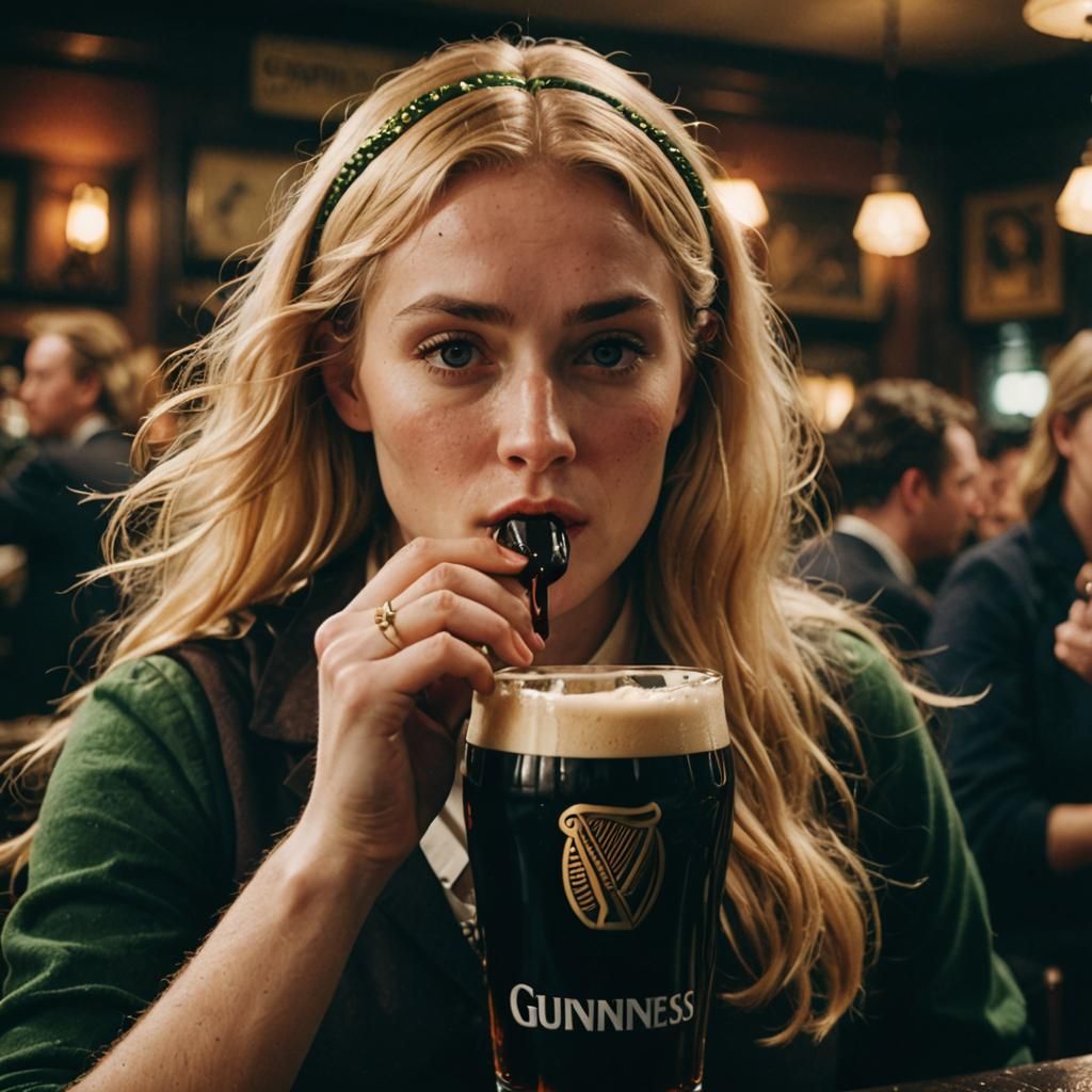 Cinematic Portrait of an Irish Girl with Guinness