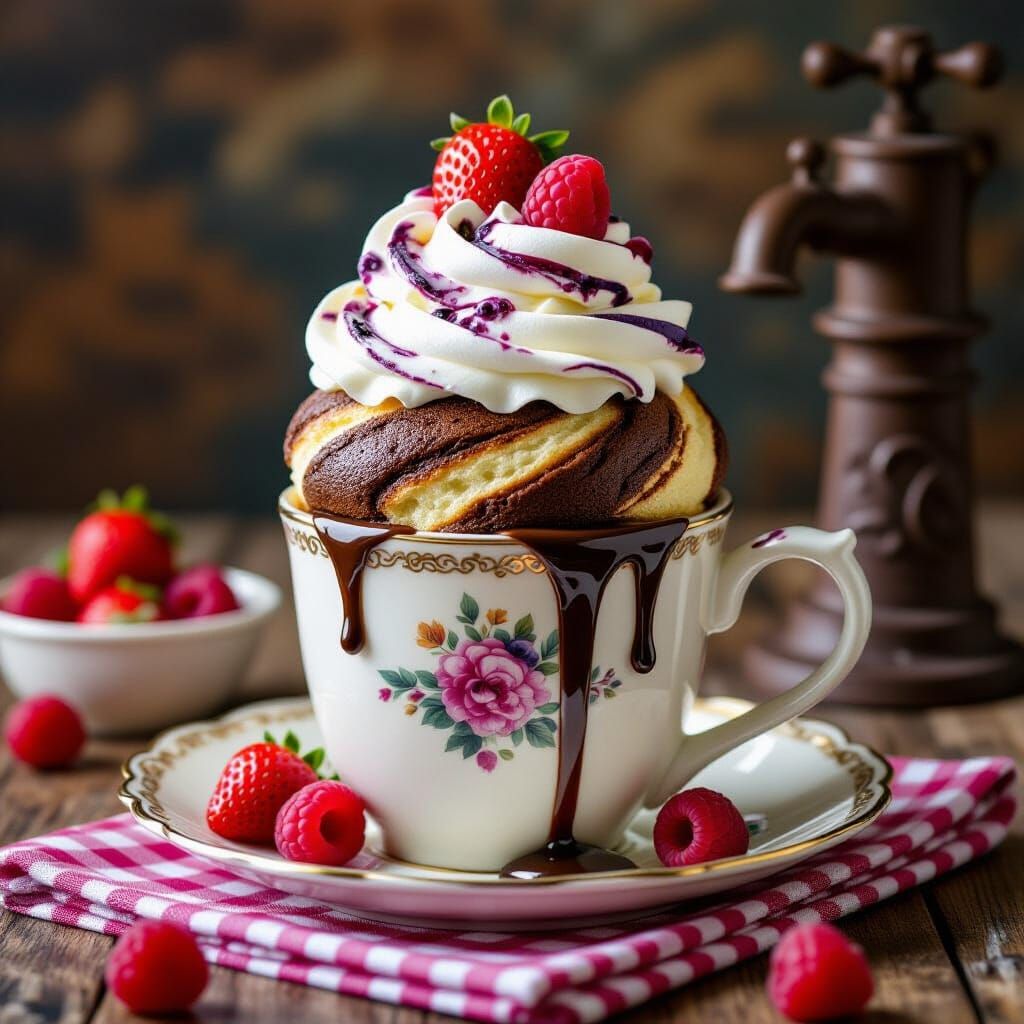 Decadent Marbled Soufflé Mug Cake with Fruit