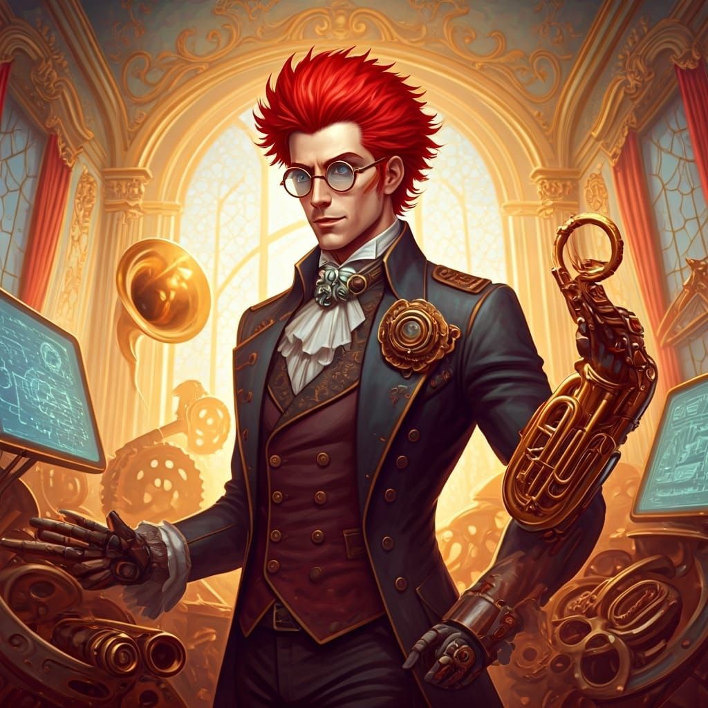 Steampunk Baron in Rococo Interior with Red Hair