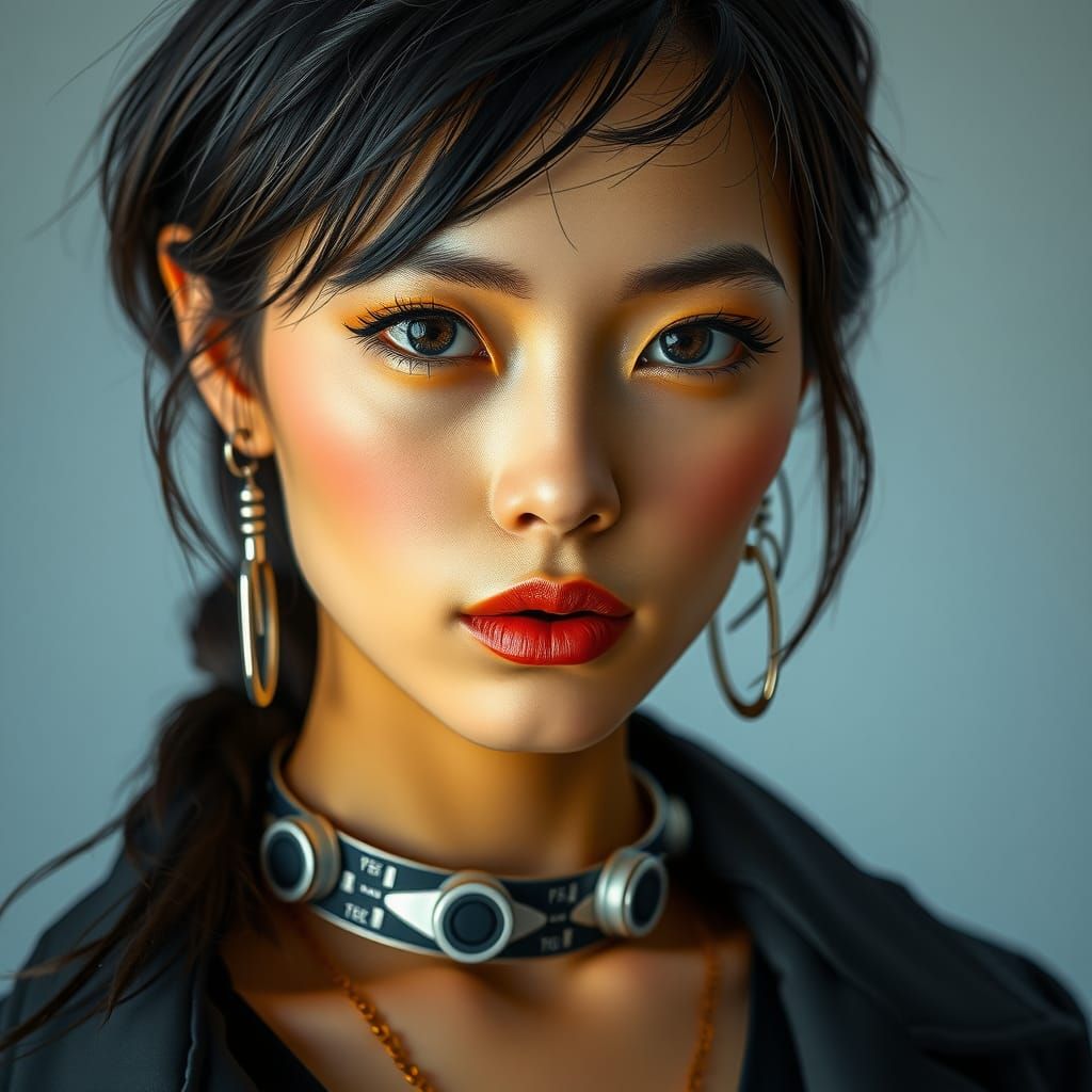 Futuristic Asian Woman Portrait with Electronic Jewelry