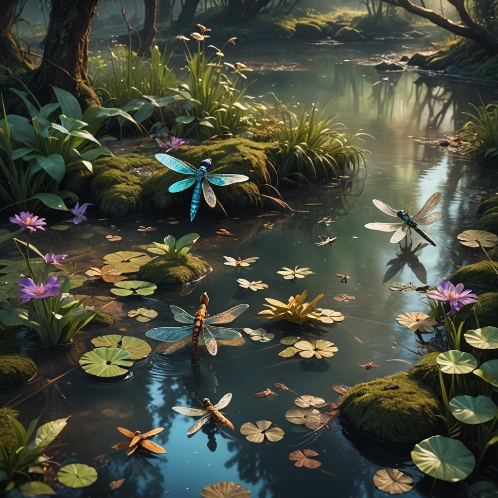 Ducks, Dragonfly, and Stream: Digital Matte Painting
