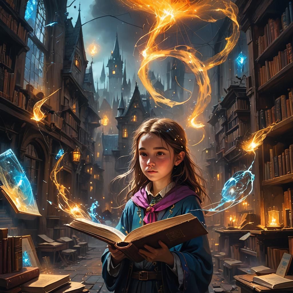 Young Wizard Student Practicing Magic at School