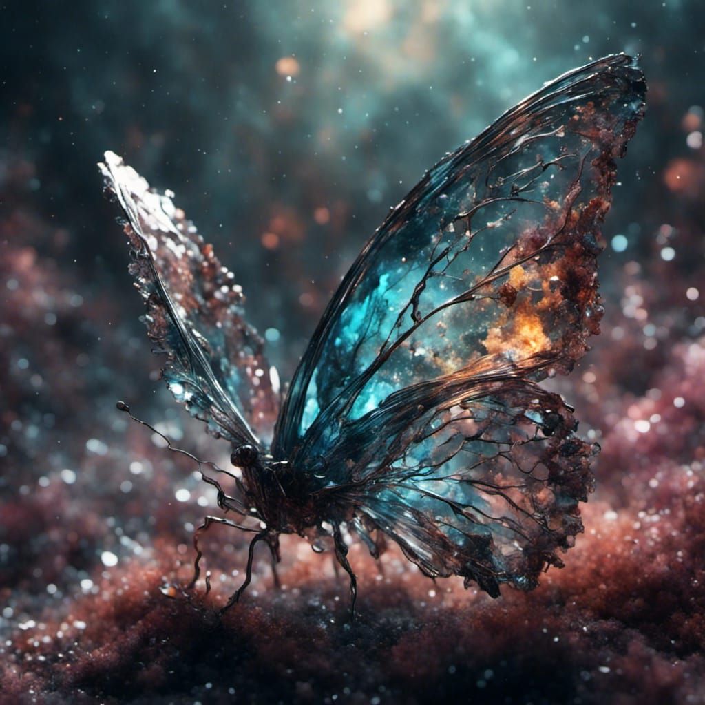 Crystalline Butterfly in Muted Rainbow Colors