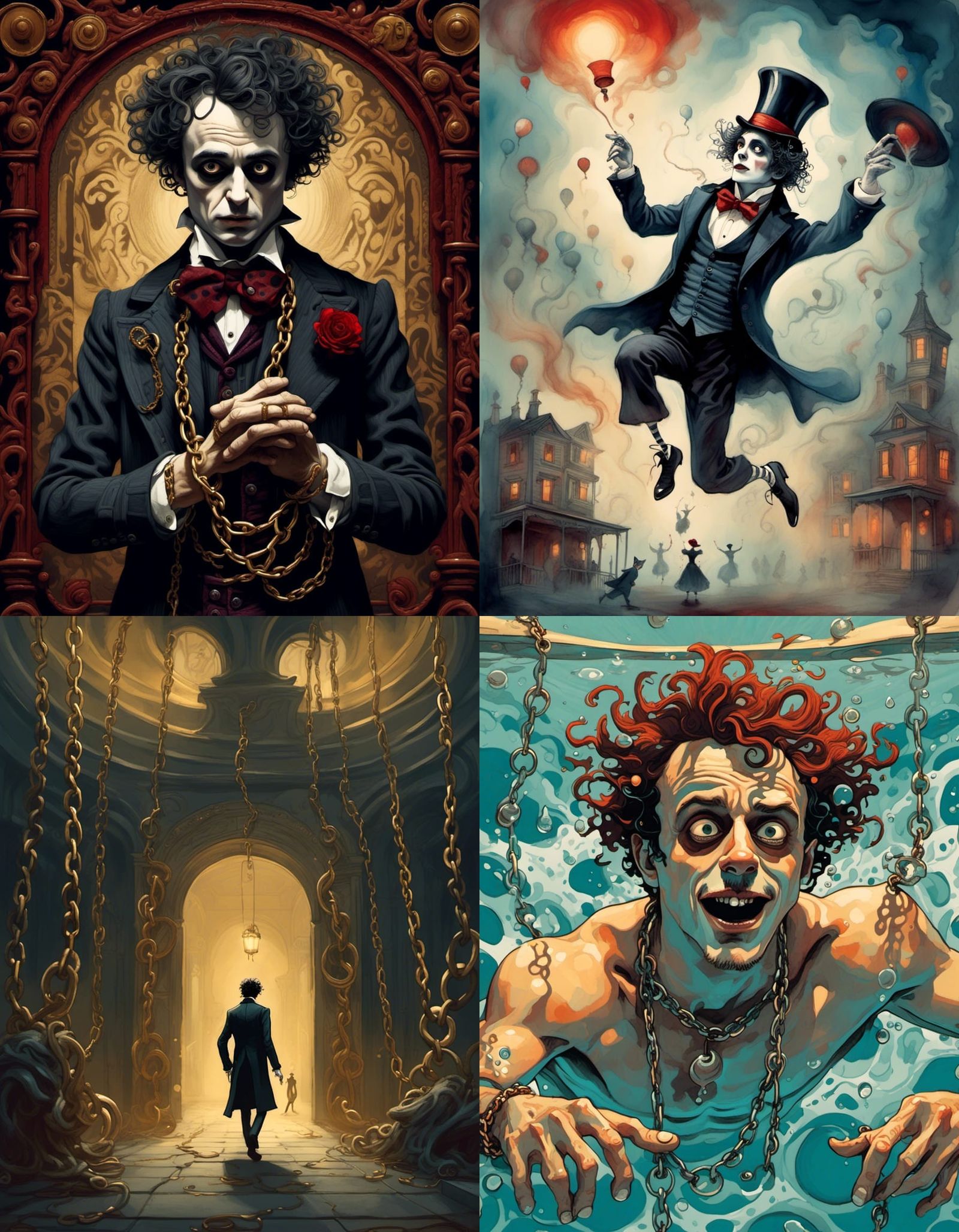 Whimsical Illustration of Magician Harry Houdini