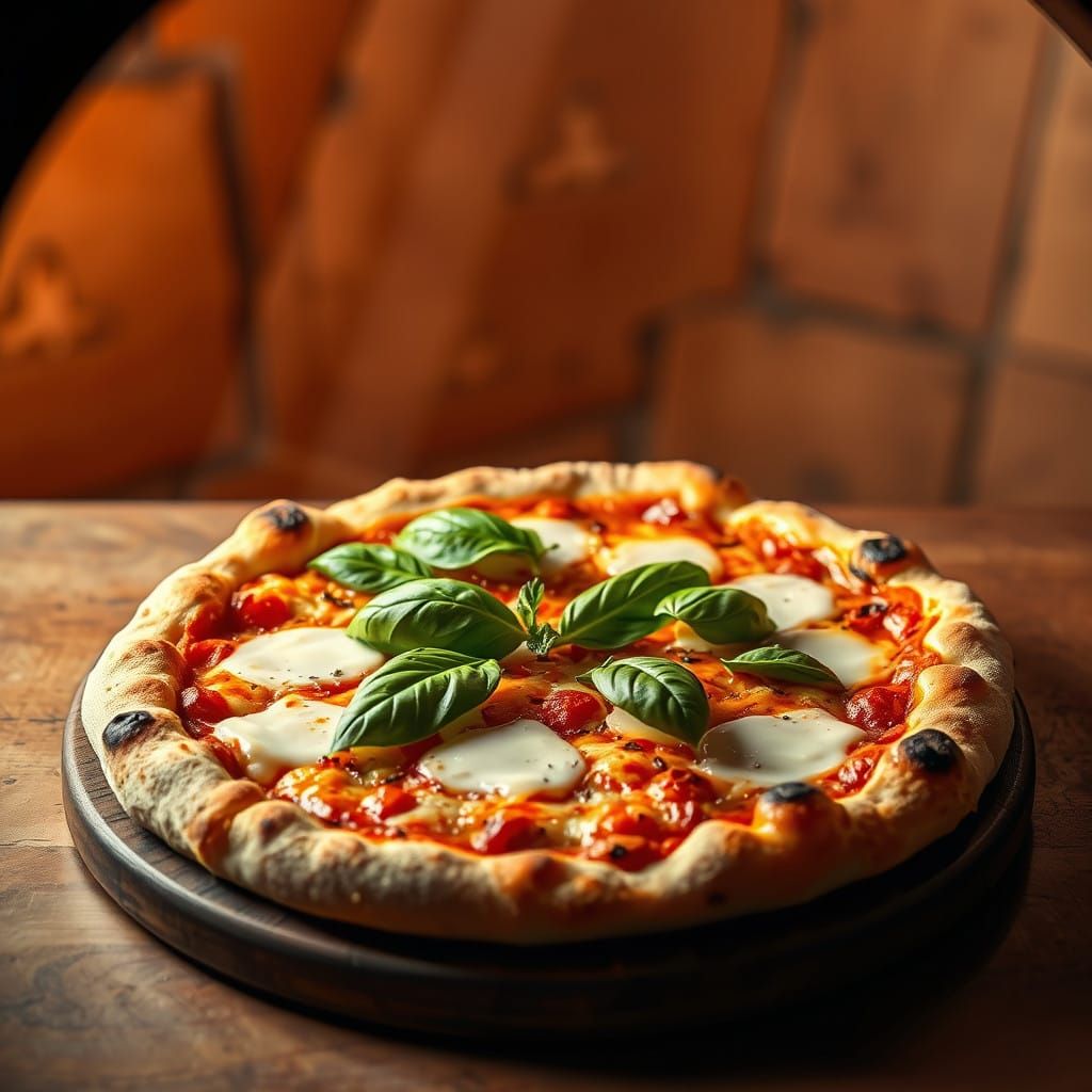 Warm Wood-Fired Pizza in Earthy Italian Landscape